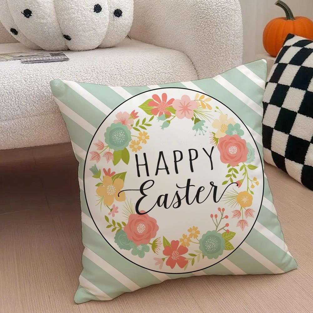 Fresh Playful EEaster Egg Rabbits Cushion Cover Throw Pillow Cover Hidden Button Durable Polyester Chair Cushion