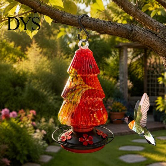 Outdoor Garden Decor for Bird Watchers Stained Glass Hummingbird Feeder, Christmas Tree Shaped Colorful Feeder Yard Hanging Waterer Patio Decoration