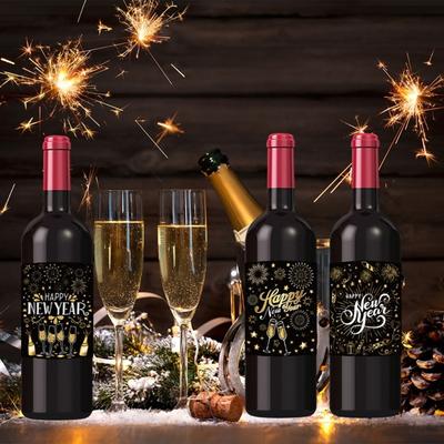24Pcs Happy New Year Wine Bottle Labels Waterproof Wine Bottle Wrapping Sticker Top Sale