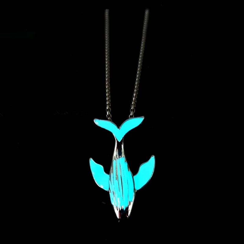 Luminous Whale Pendant Necklace Glow In The Dark Long Necklace Adjustable Stainless Steel Chain Pendant Necklace