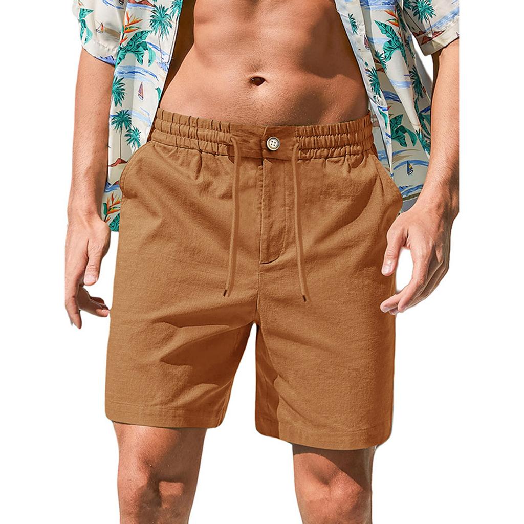 Mens Casual Linen Shorts Elastic Waist Drawstring Summer Beach Vacation Short