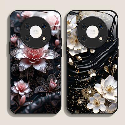 Vintage Floral Stilvoll Lotusblume Gehärtetes Glas Handyhülle für Huawei Honor 200 100 90 80 Magic 7 Pro 6 5 Lite X9 X8 5G Hülle