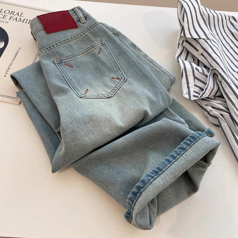 

Весенне-осенние летние джинсы широкие штанины для женщин с высокой посадкой свободные прямые штанины длинные брюки 2XL светло-синий