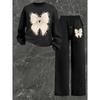 Damen Crewneck Sweatshirt & Hose mit Kordelzug, gerader Schnitt, 2-teiliges Set, bedrucktes lässiges Herbst-/Winter-Loungewear-Set
