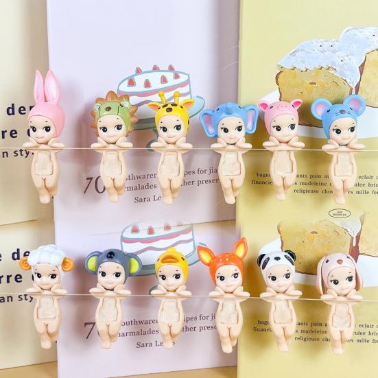 12Pcs Holding Chin Angel Doll Fruit Animal Headgear Angel Figurine PVC Cartoon Angel Figure Bookshelf Desktop Decoration Ornament