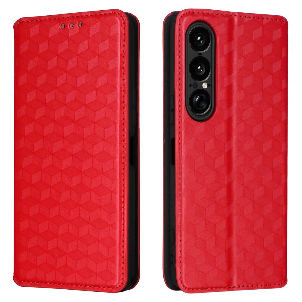 For Sony Xperia 1 VII Case Wallet Rhombus Imprinted Leather Phone Cover