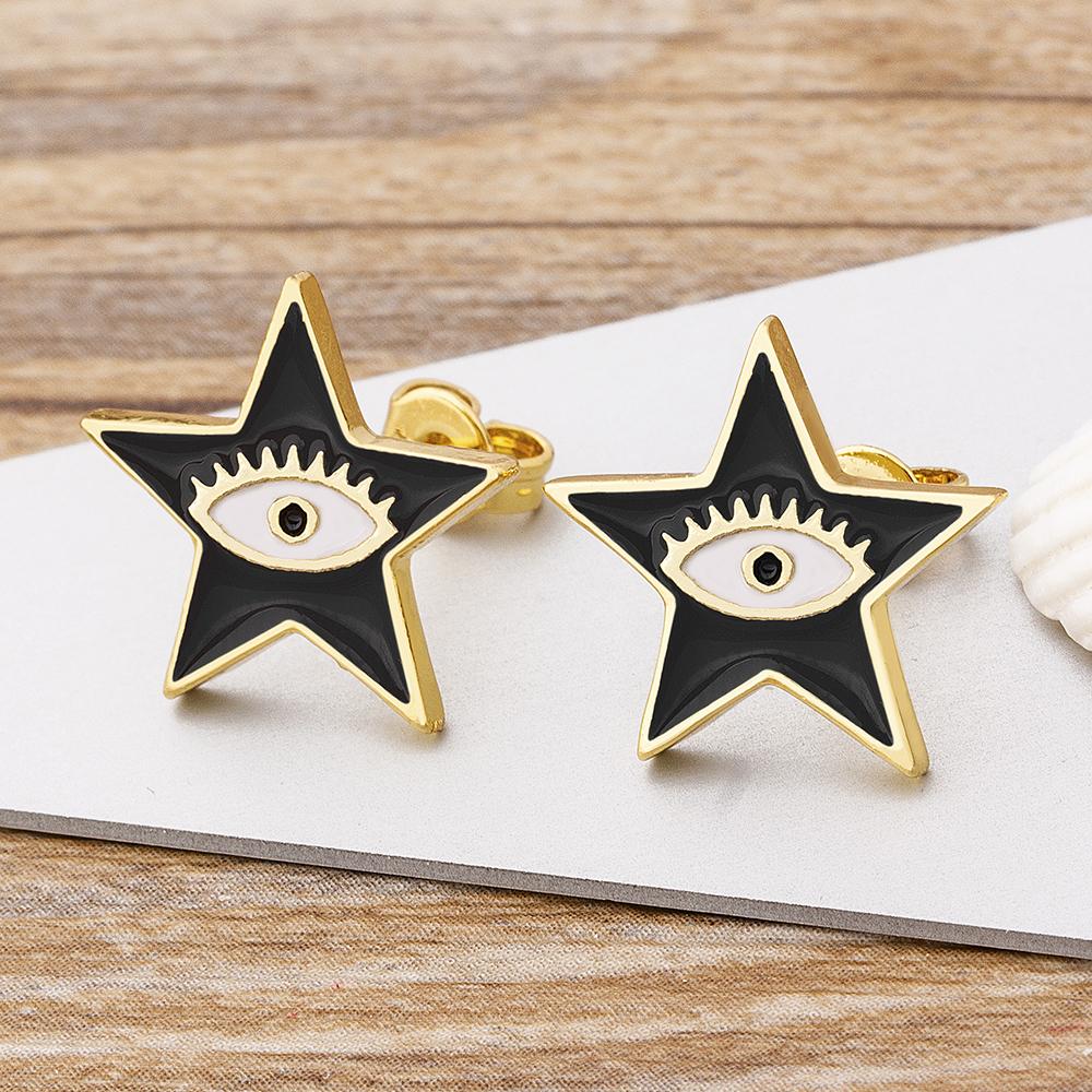 Hot Selling Red/Blue/Black Colors Star Shape Stud Earrings Shiny Copper Zircon Evil Eye Earring For Women Fashion Jewelry Gift