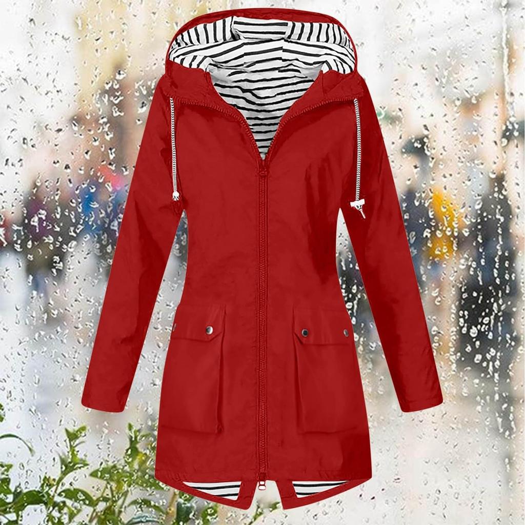Women's Hooded Rain Jacket Outdoor Hiking Coat with Zipper