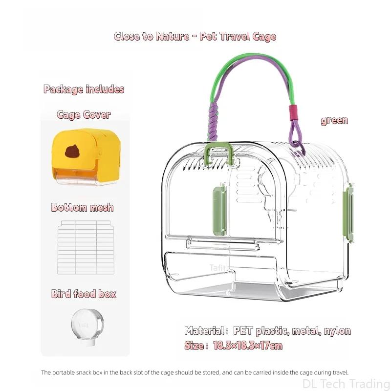 Transparent Small Pet Travel Cage with Large Window, Removable Bottom Mesh & Washable, Portable Bird Carrier with Cover