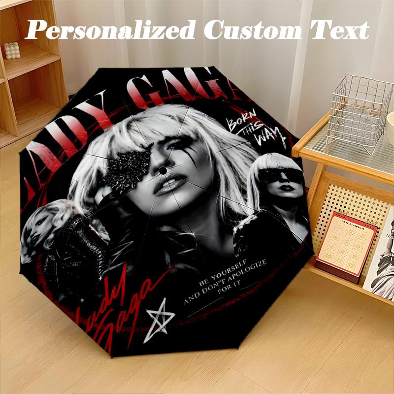 Portable Auto Folding Umbrella,Lady Gaga 8 Rib Waterproof Umbrella For Camping Commute