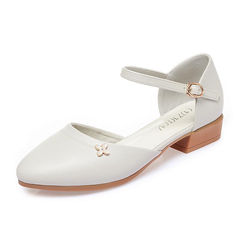 fashion New Women Casual Pumps 2024 Spring Summer Fashion Black Low Heel Woman Work Shoes Vintage Ladies Chunky One-word Buckle Heel