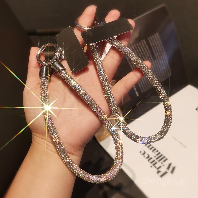 Neues Voll-Diamant-Handy-Lanyard, leichter Luxus-Stil, kurze Kette, zum Halten in der Hand, Handgelenk-Hänger, Blitz-Diamant mit Metallclip, Universal