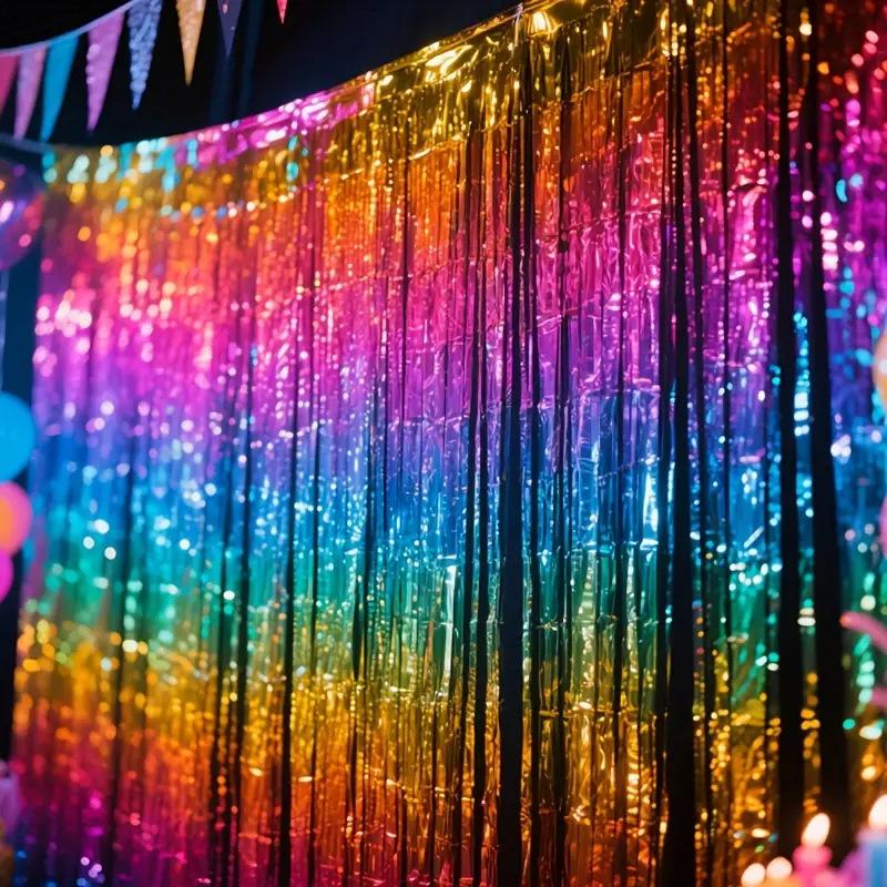 1Pc Christmas, Birthday Party Sparkly Rainbow Gradient Tinsel Foil Fringe Curtain Backdrop Thicken Glitter Rainbow for Birthday Disco 80s 90s Party