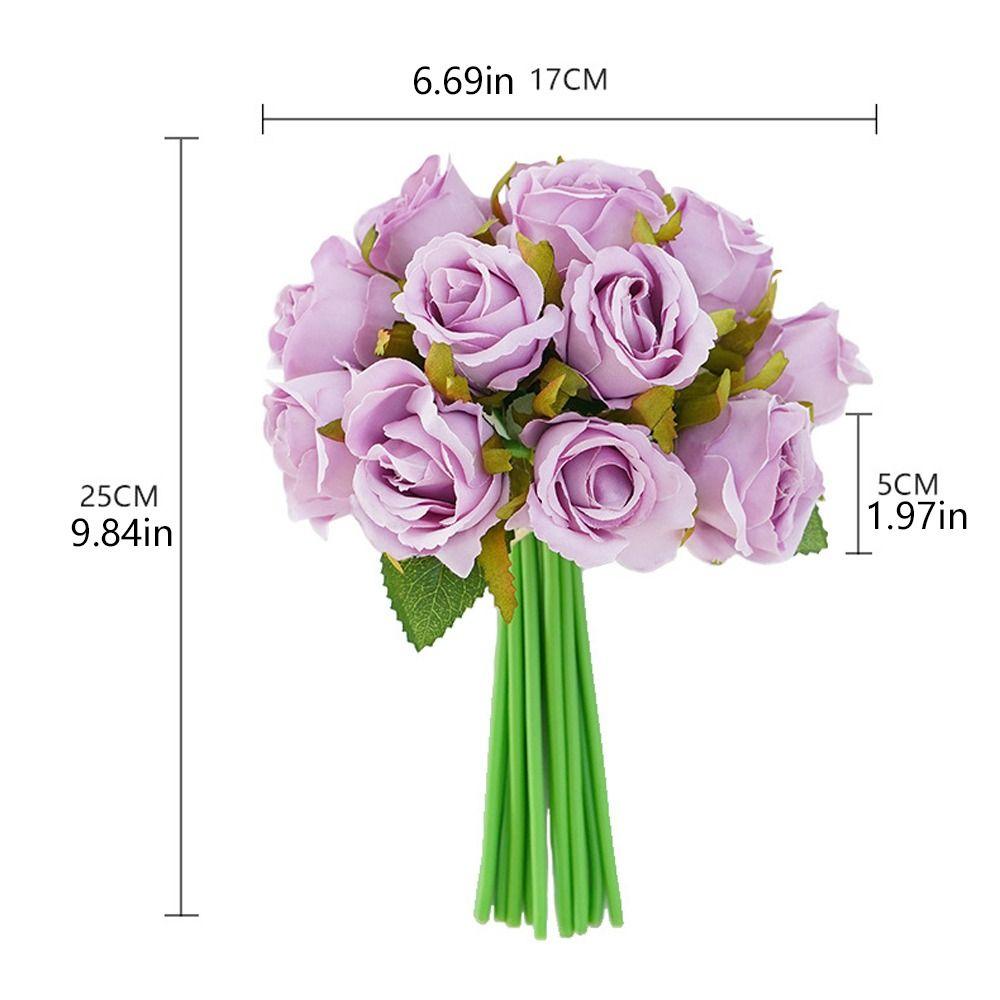 12 Head Artificial Rose Bouquet Plastic Fake Flowers Simulation Rose Flower  Birthday Decor