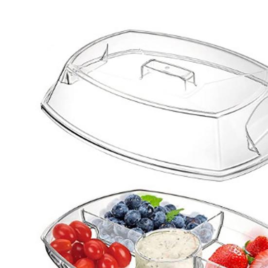 Salad Tray, with Transparent Dust Cover And Ice Trough, Detachable Serveware for Cooling Fruits Seafood Snacks Party