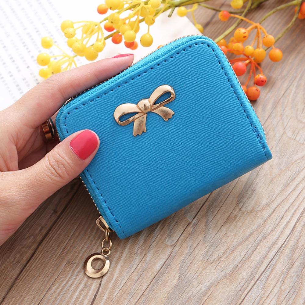 Durable Bow Cosmetic Bag Portable Solid Color Coin Purse Zipper Sanitary Napkins Organizer