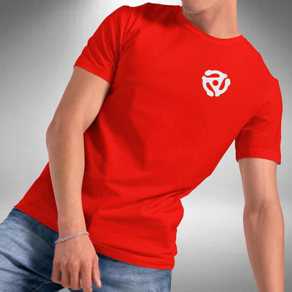 

45 RPM T-Shirt Vinyl Adapter Music Record Spindle Chest Logo Small to 5XL L