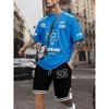 Men's Breathable Round Neck T-shirt Shorts Set with Digital Printing Outdoor Casual Two-piece Set