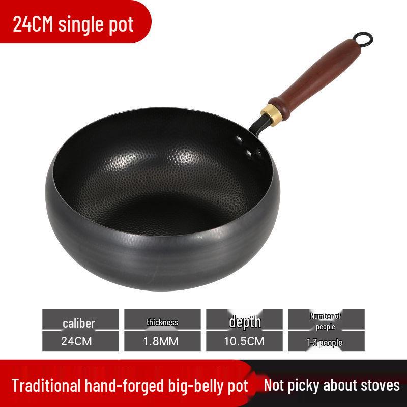 

Вок с плоским дном из кованого железа ручной работы - Сковорода с антипригарным покрытием без покрытия