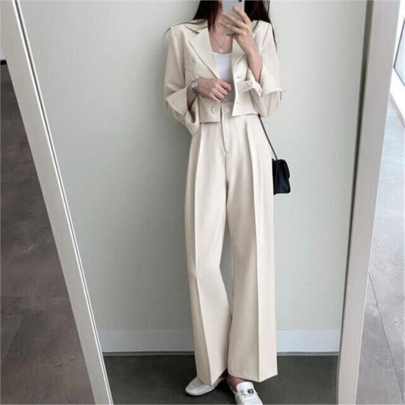 Women Spring Autumn New Korean Black Casual Small Suit Women 2 Pieces Suit