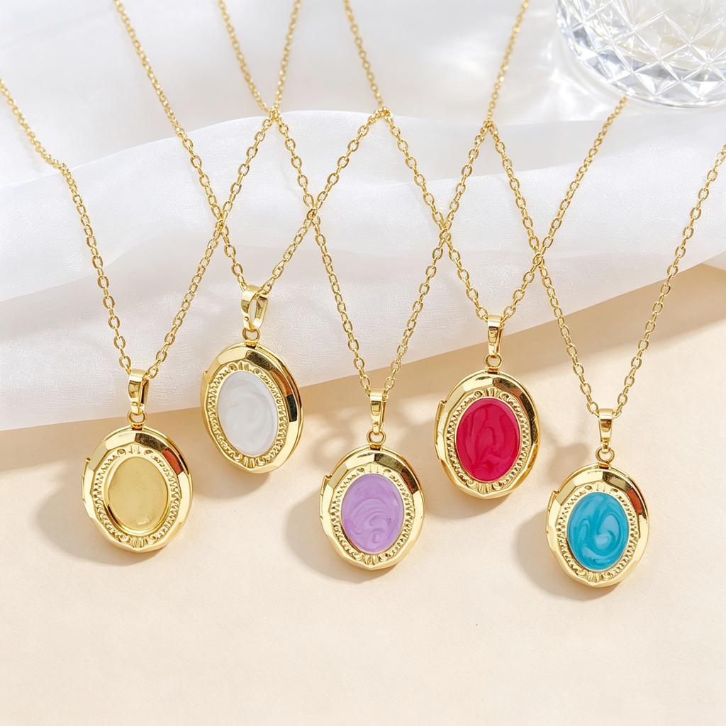 New Trendy Openable Oval Enamel Art Photo Box Pendant Necklace Minimalist for Female Male Daily Party Jewelry Accessories