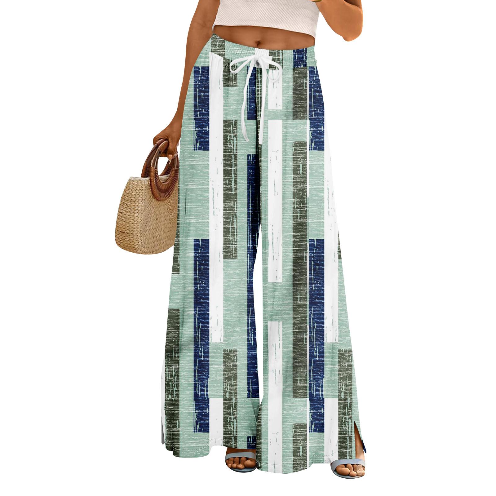 

Женские летние брюки-палаццо в стиле бохо с высокой талией, широкие повседневные брюки с цветочным принтом и карманами XXL