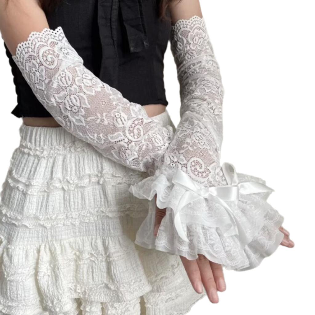 Punk Fingerless Gloves Lace Wrist Gloves Bride Wrist Warmer Gloves for Halloween Masquerades Proms Gloves