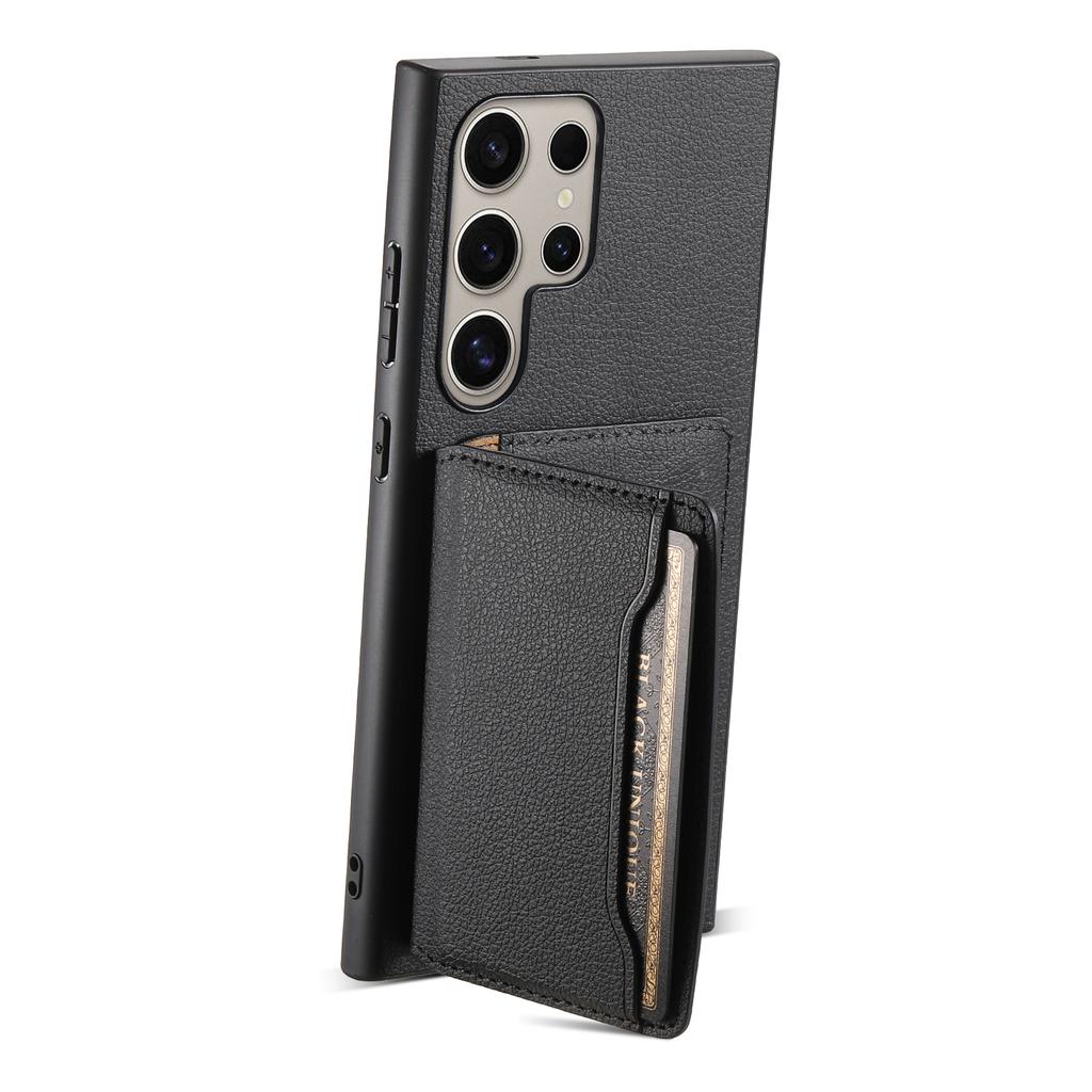 For Samsung Galaxy S25 Ultra Case with Card Slots Kickstand Calf Texture Leather Phone Back Cover