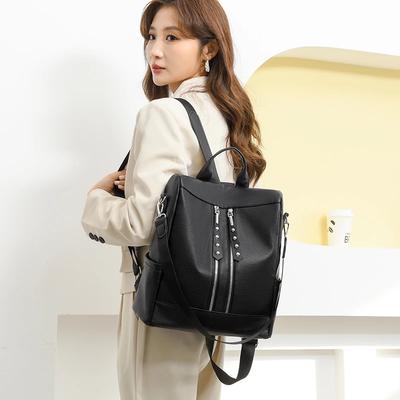 Casual Large Capacity PU Backpacks for Women Internal Compartment Solid Softback Bags Internal Zippered Pocket