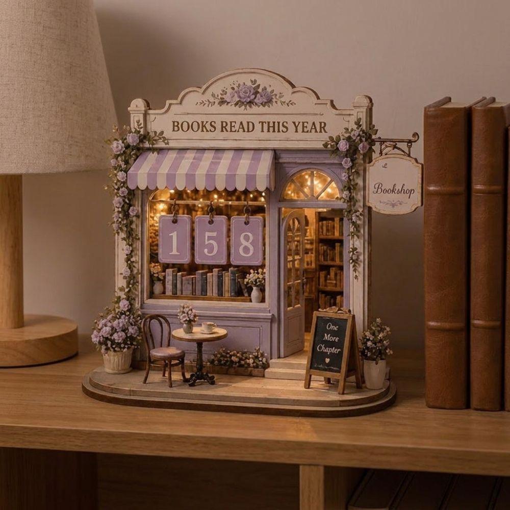 Vintage Wooden Reading Tracker 2D Flat Reading Log Decor Display  Bookshelf Decoration