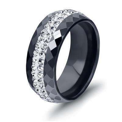 8MM Minimalist Ceramic Ring Two Row Diamond Black White Versatile Jewelry