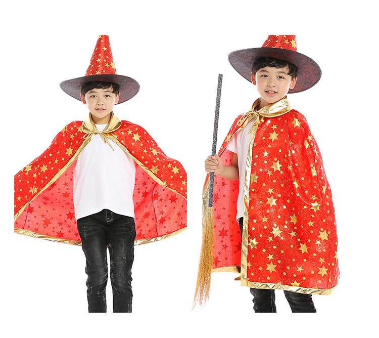 Sydanne Kids Magician Wizard Cloak Hat Cosplay Costume Hot Stamping Five-pointed Star Cloak Party Costume Halloween Costume