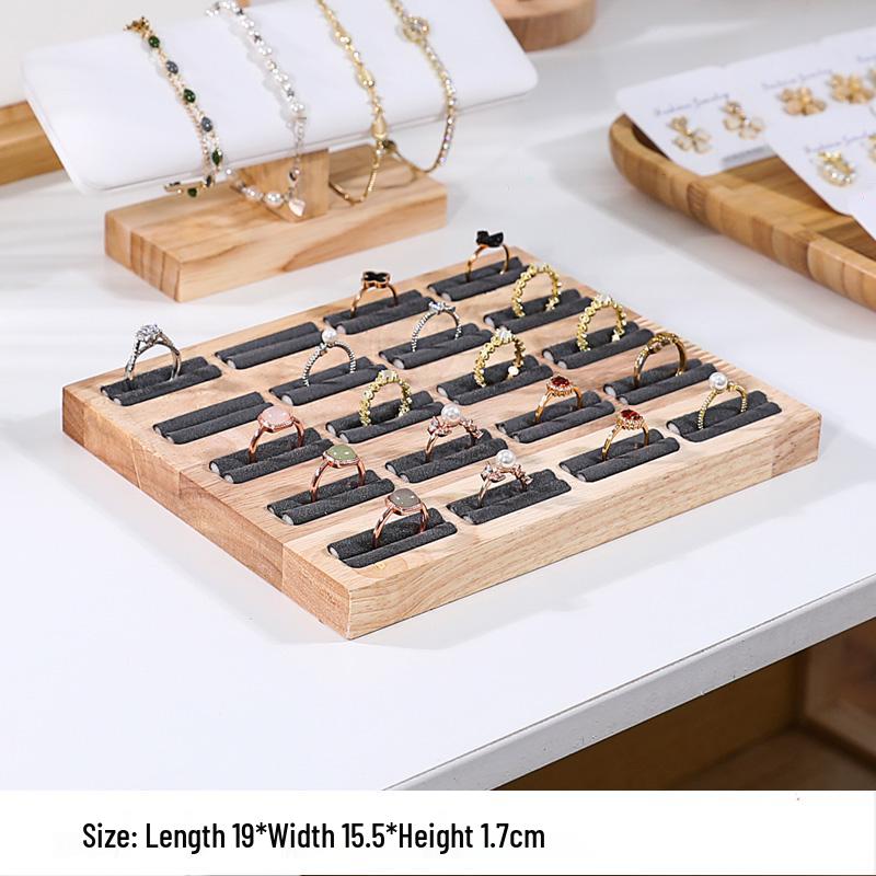 Solid Wood Minimalist Ring Display Tray with 20 Slots