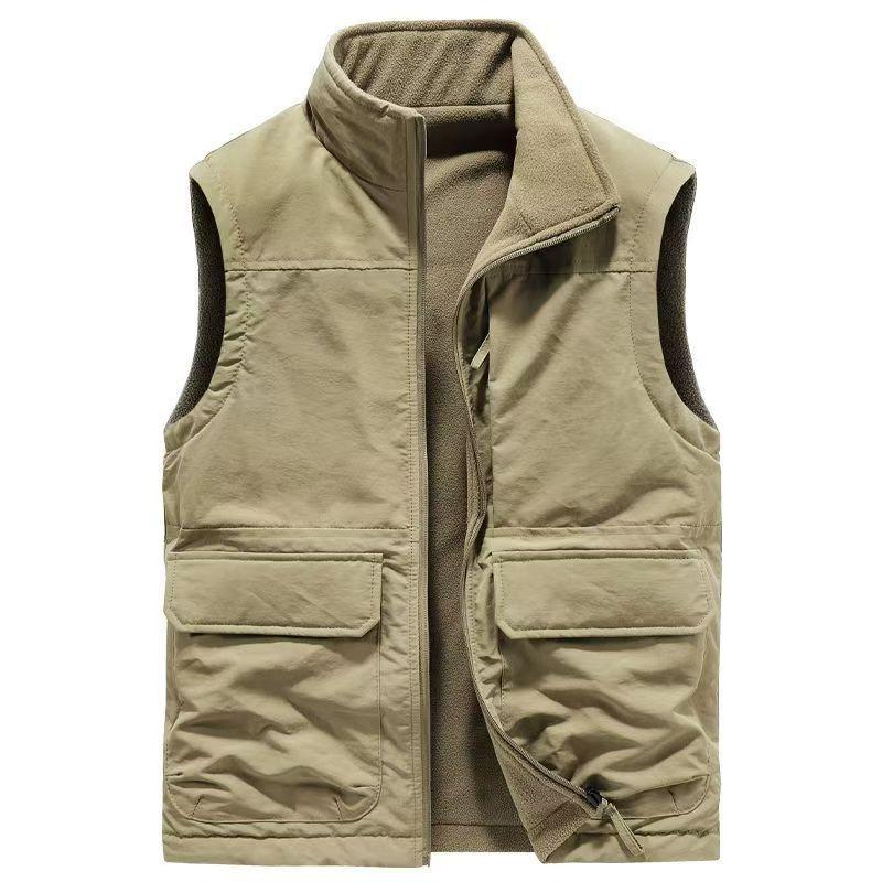 Autumn Winter New Men's Outdoor Double-sided Velvet Vest Multi-pocket Casual Workwear Sleeveless Jacket