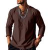 Mens Long Sleeve Pirate Henley Collar Shirts Drawstring Cotton Linen Lace Up V Neck Shirts Hippie Beach Spring Summer Tops