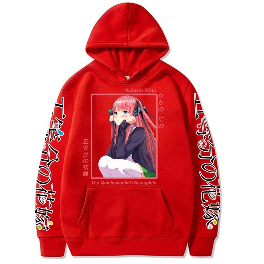 Толстовка с капюшоном унисекс с принтом японского аниме The Quintuplets Nino Nakano женская уличная одежда с принтом повседневная толстовка в стиле Харадзюку XXXL красный 1519₽