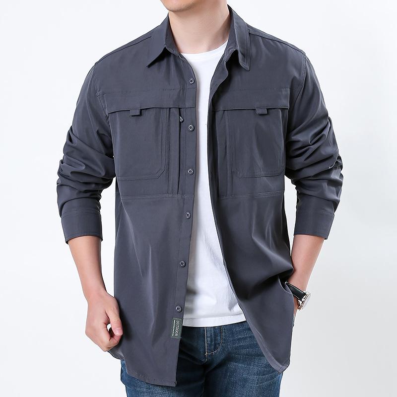 Men's Outdoor Quick Dry Tactical Shirt - Long Sleeve, Breathable, Elastic, Multi-Pocket