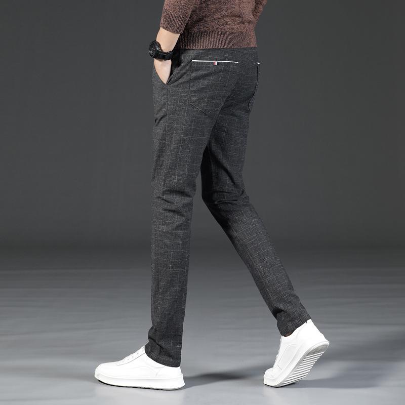 Pánské kalhoty v novém stylu s broušeným kostkovaným vzorem, všestranné kalhoty s malou rovnou nohavicí, business vlněné kalhoty