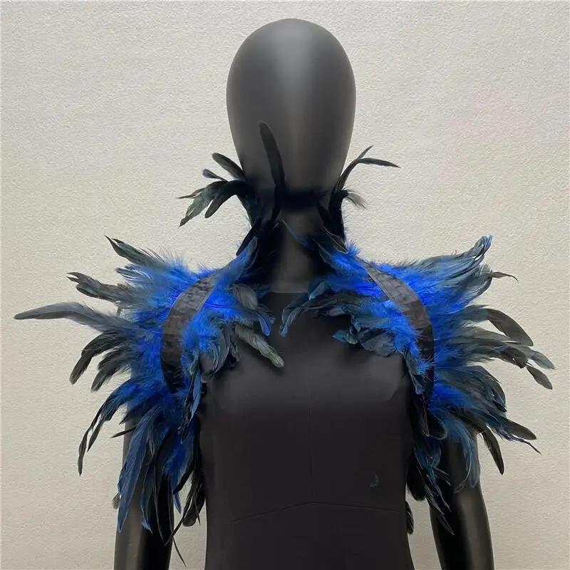 1 pieza Chal de plumas Gothic Punk Capa de plumas Chal de plumas naturales Disfraz de Halloween Cosplay Espectáculo de escenario