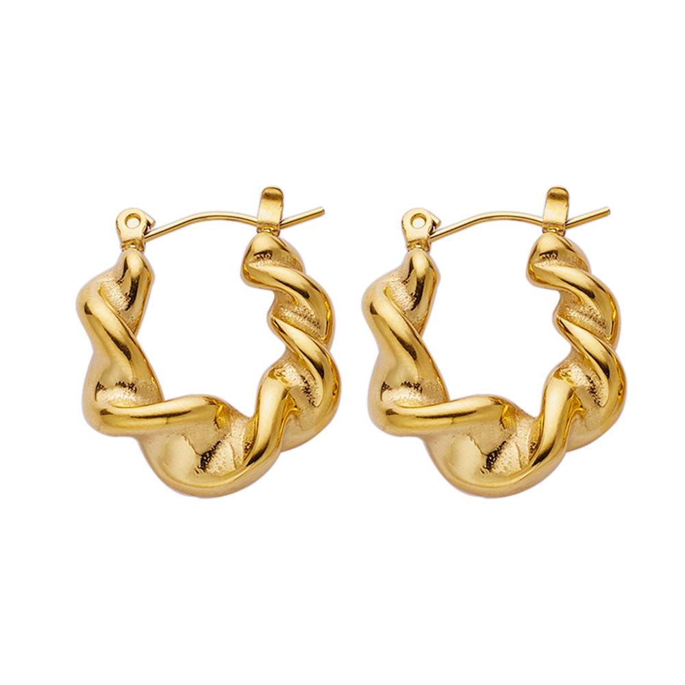 European Retro Simple Titanium Steel Twisted Braid Ear Cuff and Stud Earring for Women