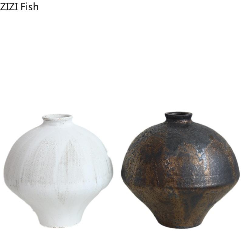 Retro Wabi Sabi Style Ceramic Vase Creative Plant Pot Table Decoration Flowers Arrangement Floral Vases Room Aesthetic Decor