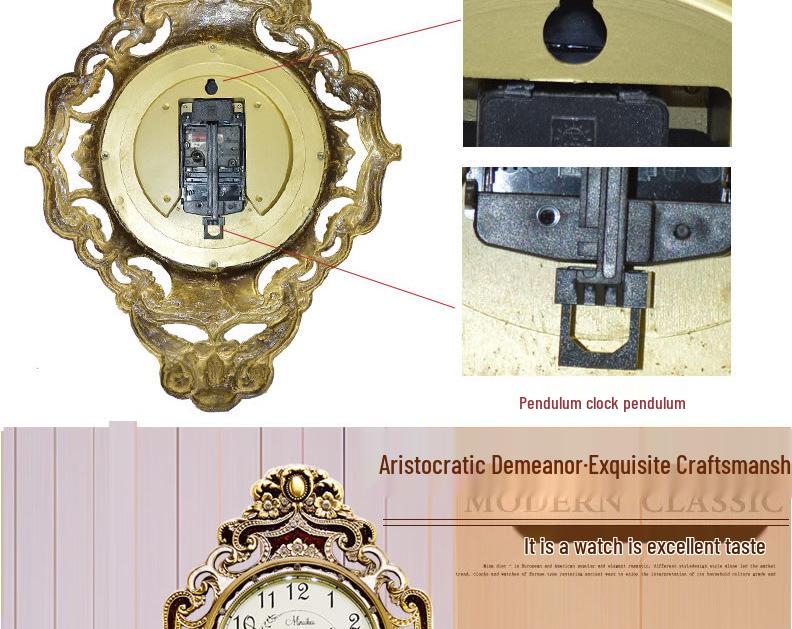 European Modern Large Silent Wall Clock with Metal Pendulum - Antique Quartz, Simple and Creative Design for Living Room