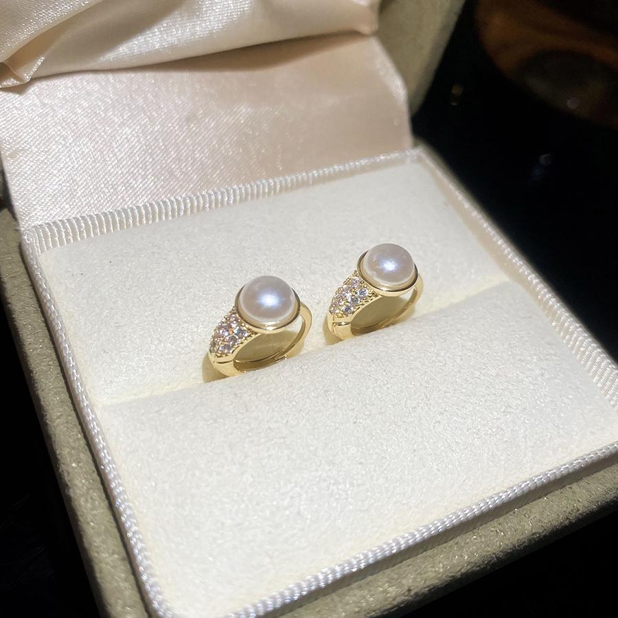 French retro zircon round pearl ear buckle elegant temperament versatile earrings earrings women