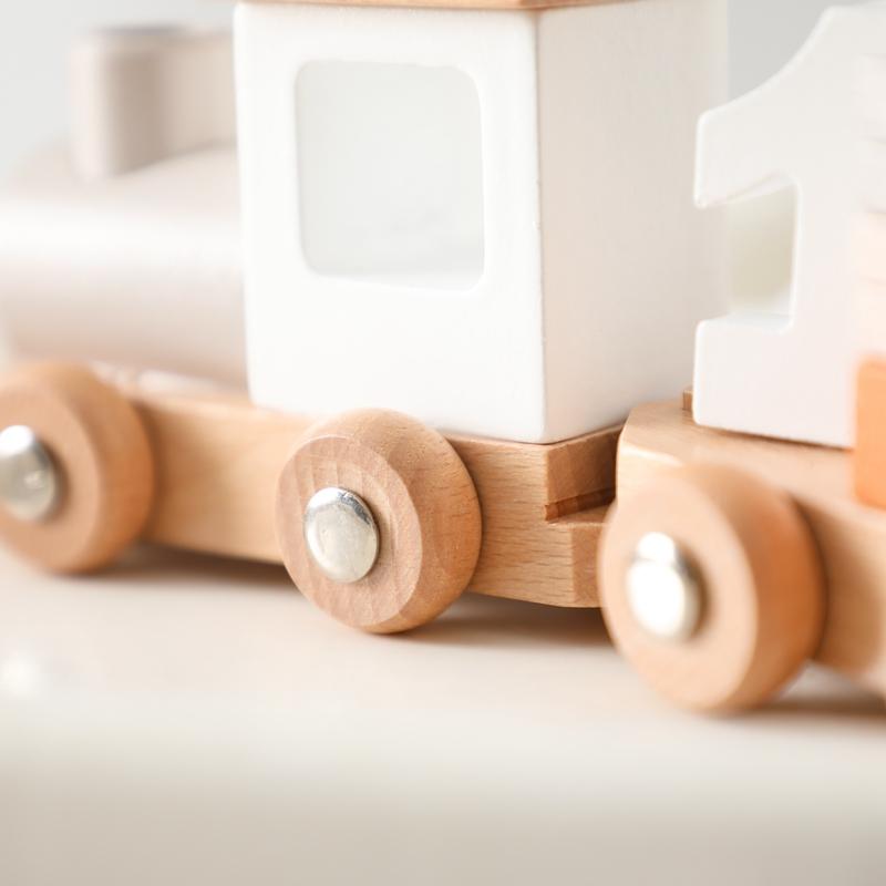 Baby Wooden Montessori Toys Birthday Train Educational Toys Wooden Trolley Baby Learning Toys Number of Wood Baby's Birth Gift