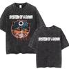 T-shirt Casual Retro Cartone Animato Pingu Stampa Nero Lavato Vintage