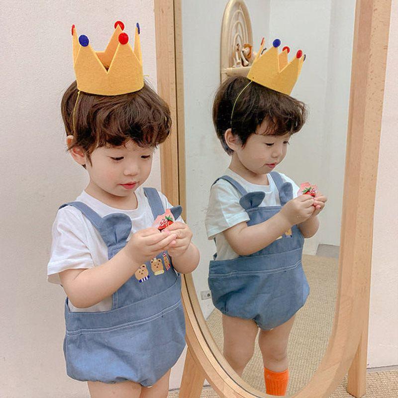 Ins Summer Baby Romper for Boys and Girls, Infant Summer Outfit, One-Piece Crawling Suit, 100-Day Outfit, Full-Month Outfit, Two-Piece Denim Clothing