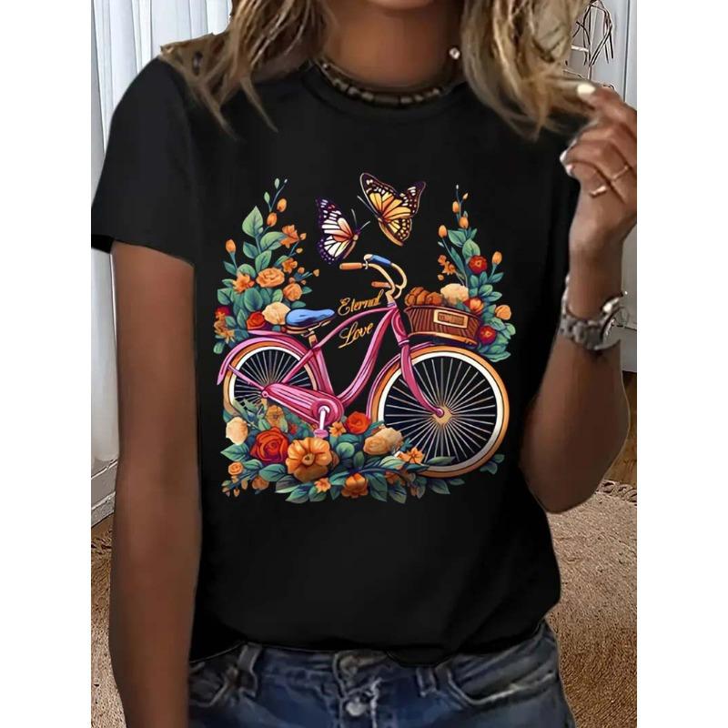 Summer Round Neck 3D Fashionable and Minimalist Print Top Fashionable Casual Short Sleeved Women's T-shirts