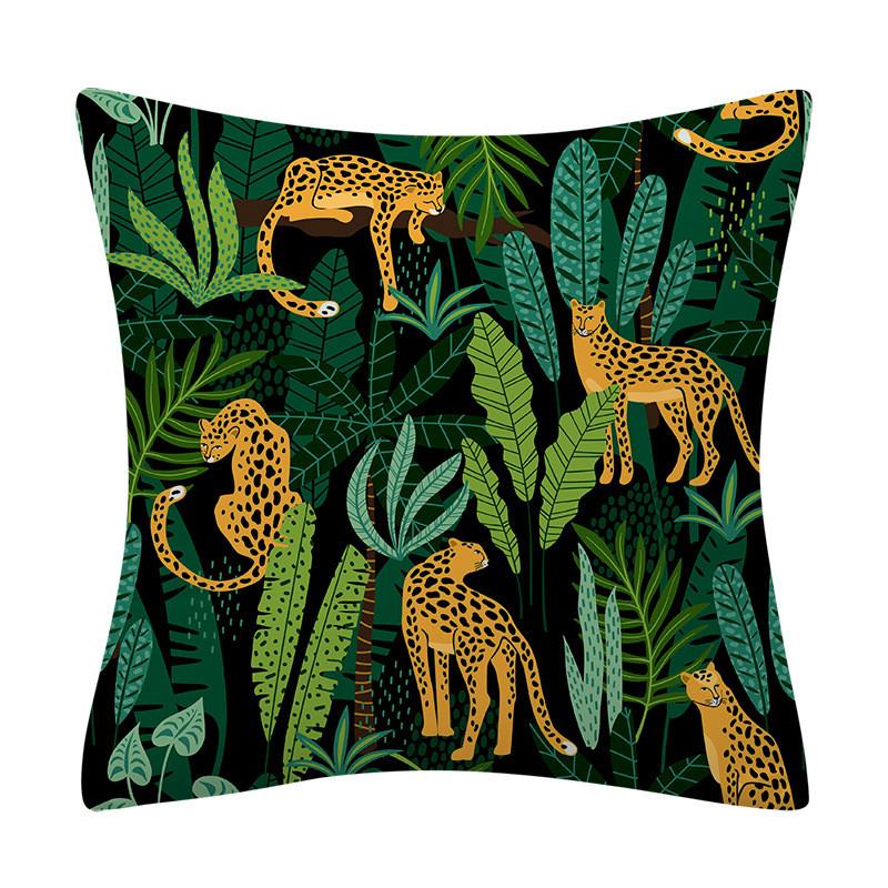 Polyester Tiger Leopard Print Pillowcase Upholstery Sofa Cushion Palm Leaf  Tropical Jungle Home Decor  Cover