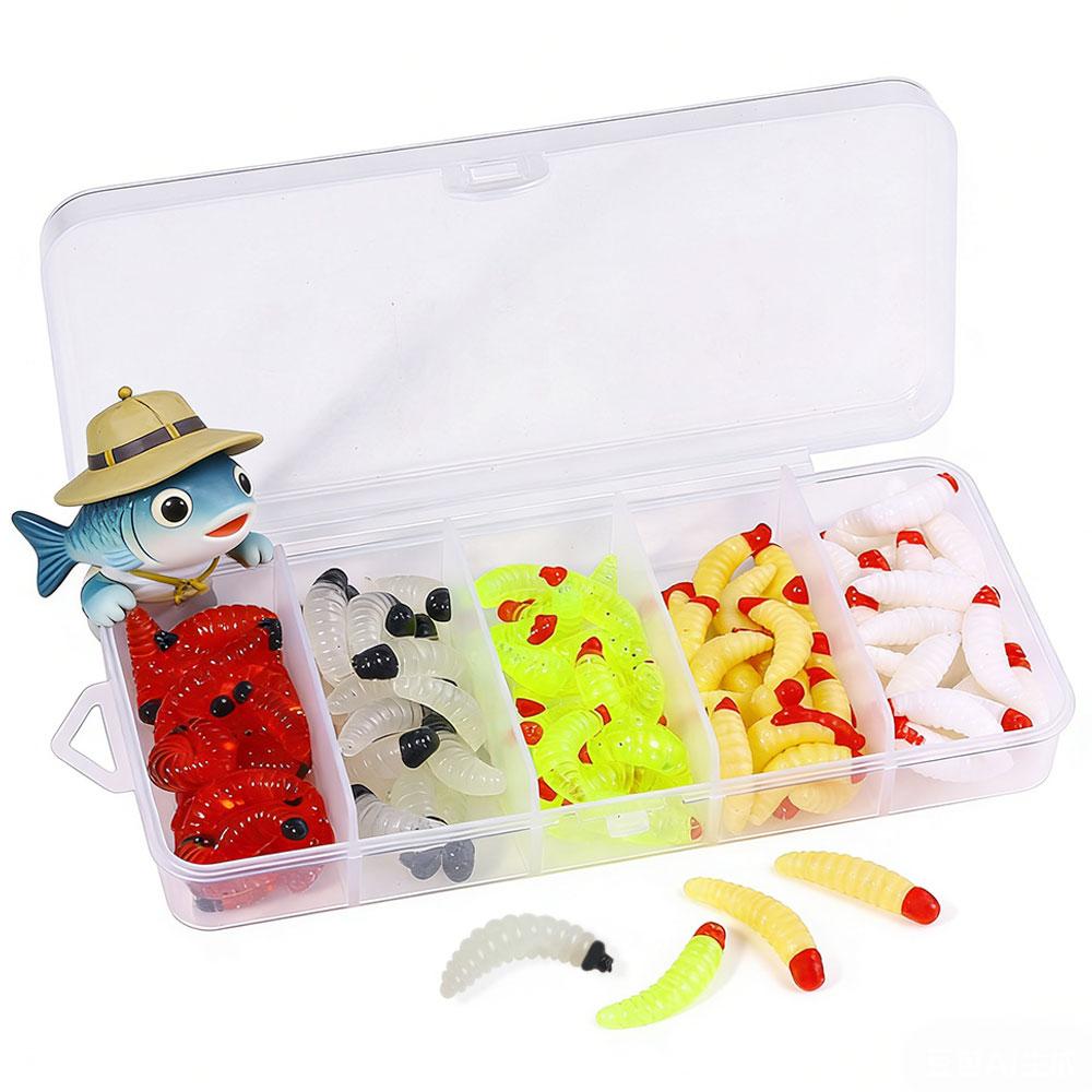 50pcs/bag/100pcs mini Bread Worm Lure worm Bait Maggot Luminous Maggot Grub Soft Fishing Lure with Fishy Smell and Musky Smell
