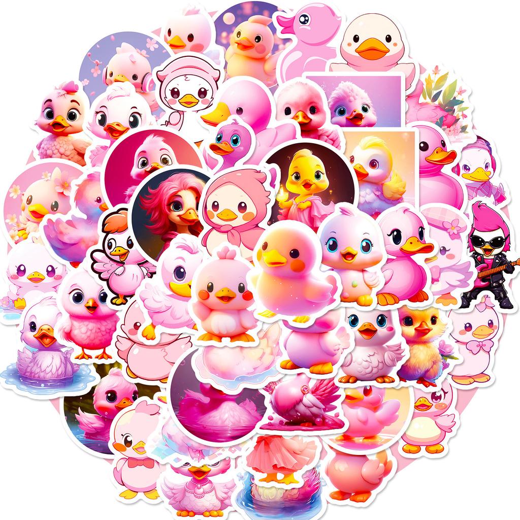 50 Stickers for Dreamy Little Pink Duck Mobile Phone Tablet Personalized DIY Decorative Stickers Repeatedly Paste Waterproof Stickers